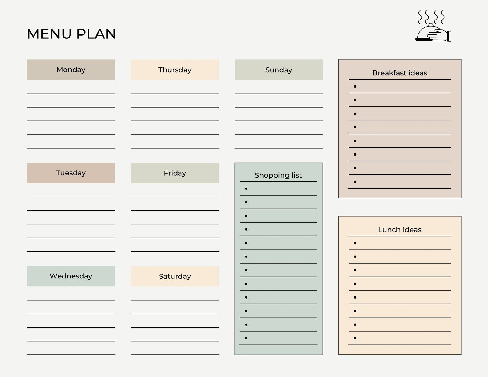 Free, Customizable Meal Planner Menu Templates | Canva for Free Printable Weekly Meal Planner