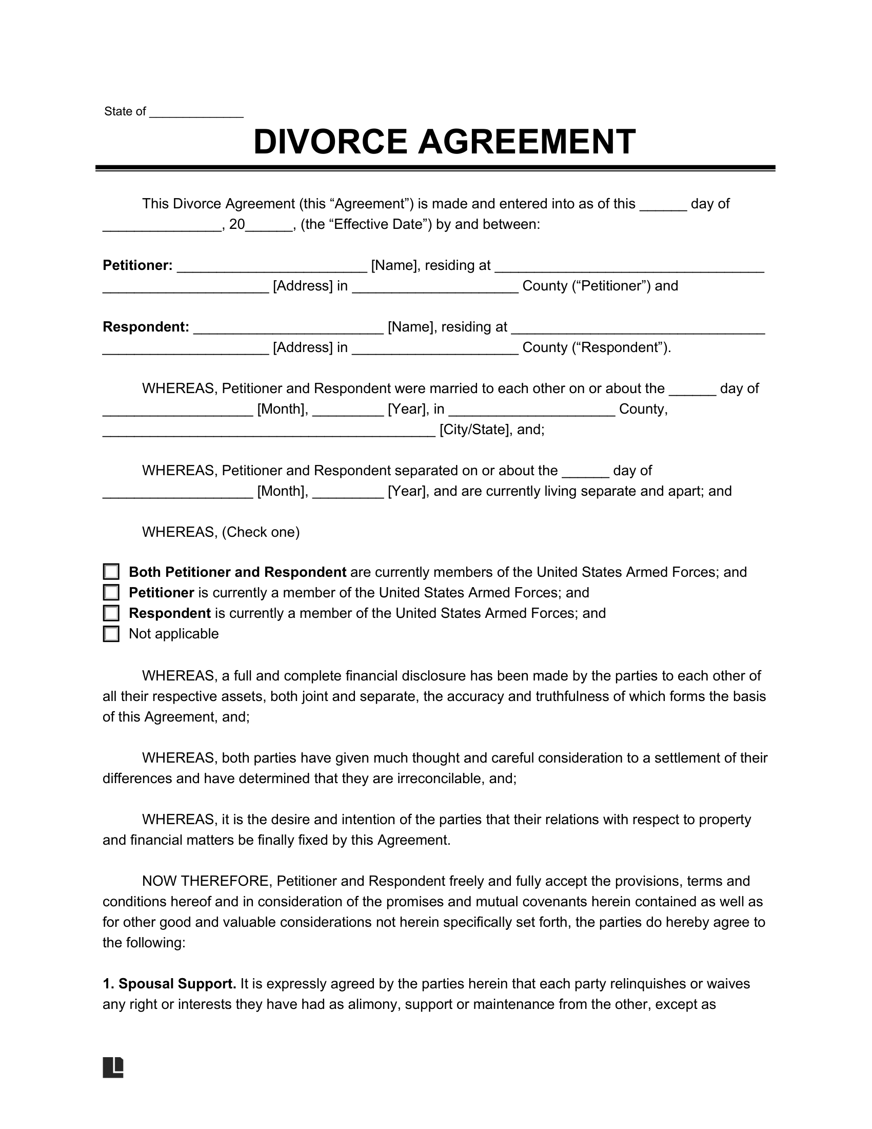 Free Divorce Settlement Agreement Template | Pdf &amp;amp; Word with Free Printable Divorce Decree Forms