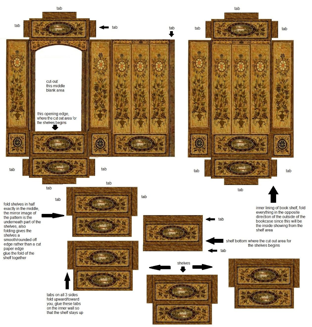 Free Dollhouse Miniature Book Shelf Printable Rococo Baroque with Free Printable Dollhouse Furniture Patterns