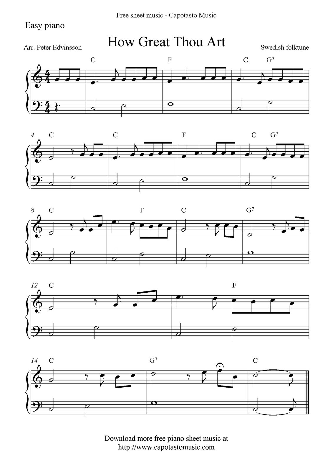 Free Easy Piano Sheet Music, How Great Thou Art | Piano Sheet with Free Printable Sheet Music