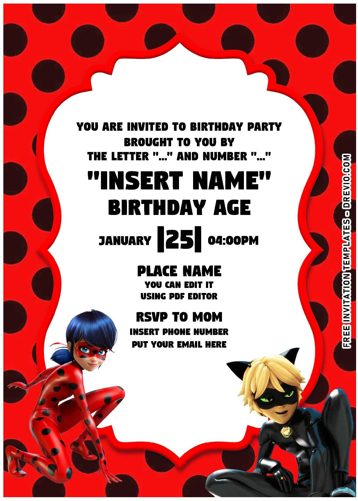 Free Editable Pdf) Miraculous Ladybug &amp;amp; Cat Noir Strikeback pertaining to Free Printable Ladybug Invitations