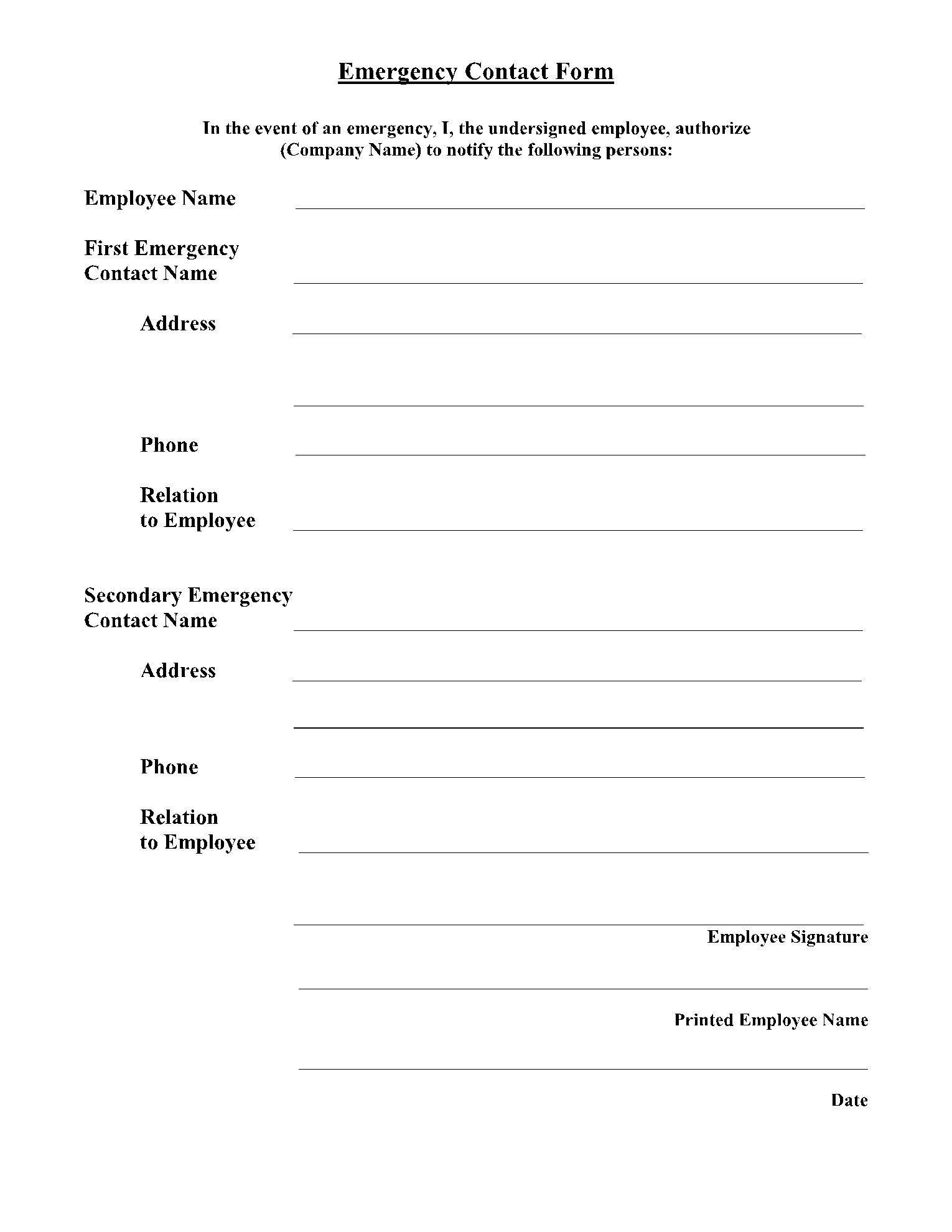 Free Employee Emergency Contact Forms | Pdf | Cocosign in Free Printable Contact Forms