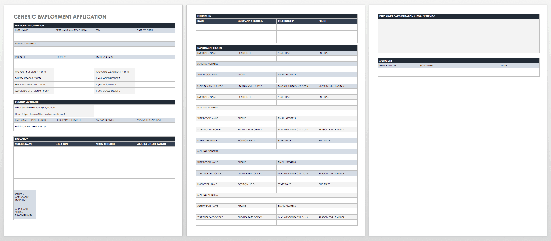 Free Employment Application Templates | Smartsheet inside Free Printable Employment Application