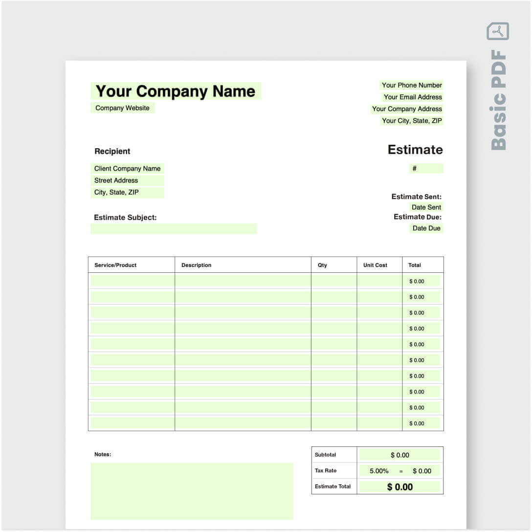 Free Estimate Template - Customize &amp;amp; Download | Jobber Free Tools with regard to Free Printable Estimate Forms