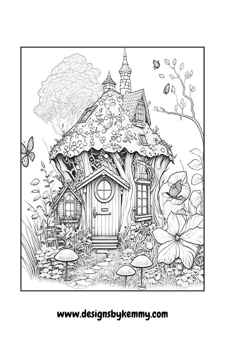 Free Fairy House Coloring Page For Adults | Designskemmy throughout Free Printable Coloring Pages Fairies Adults