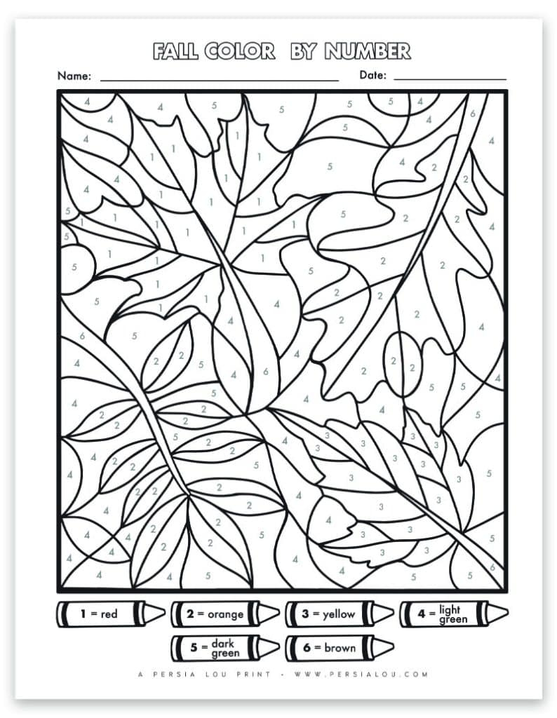 Free Fall Colornumber: Fall Leaves Printable Coloring Page intended for Free Printable Color By Number For Adults