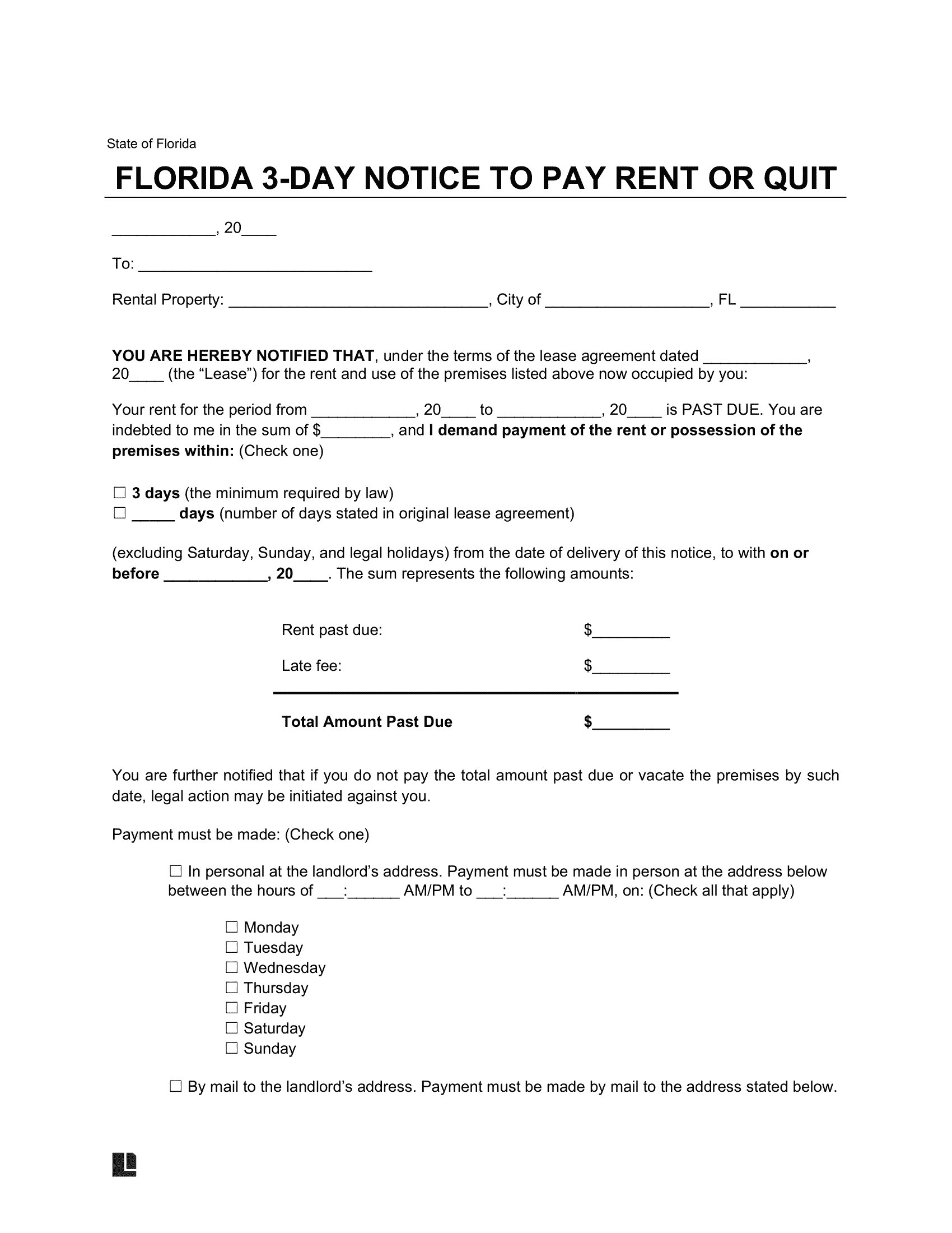 Free Florida Eviction Notice Forms | Pdf &amp;amp; Word Downloads regarding Free Printable 3 Day Eviction Notice