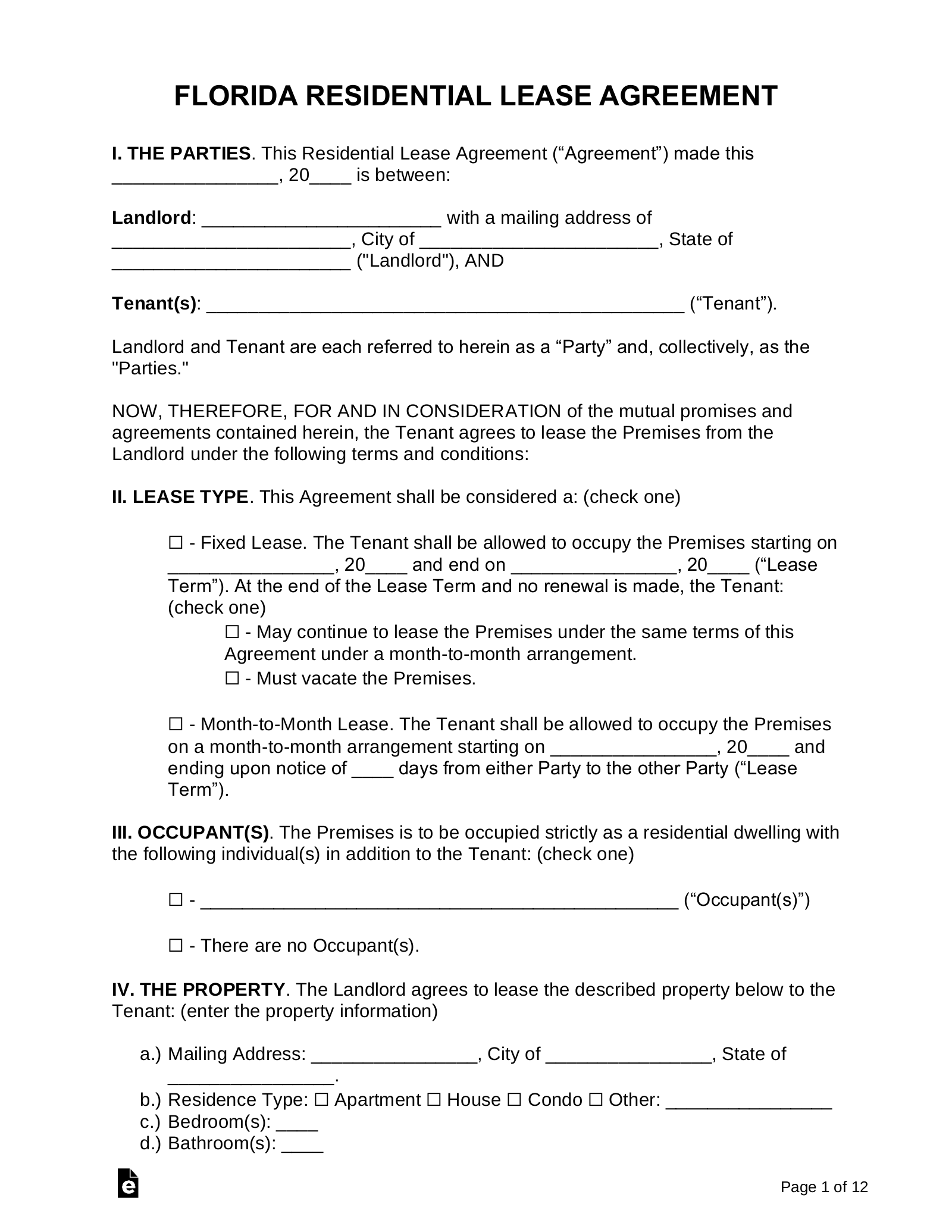 Free Florida Lease Agreement Templates (9) - Pdf | Word – Eforms intended for Free Printable Florida Residential Lease Agreement