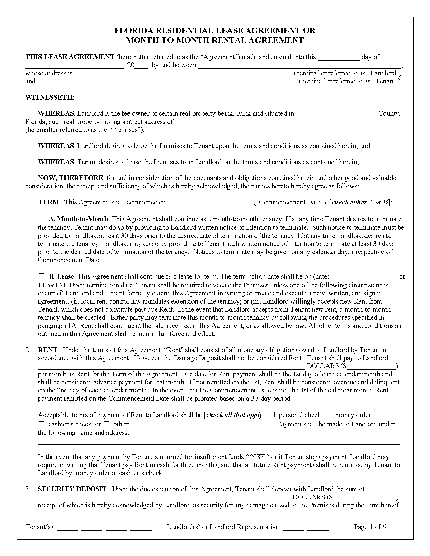 Free Florida Residential Lease Agreement | Pdf with Free Printable Florida Residential Lease Agreement