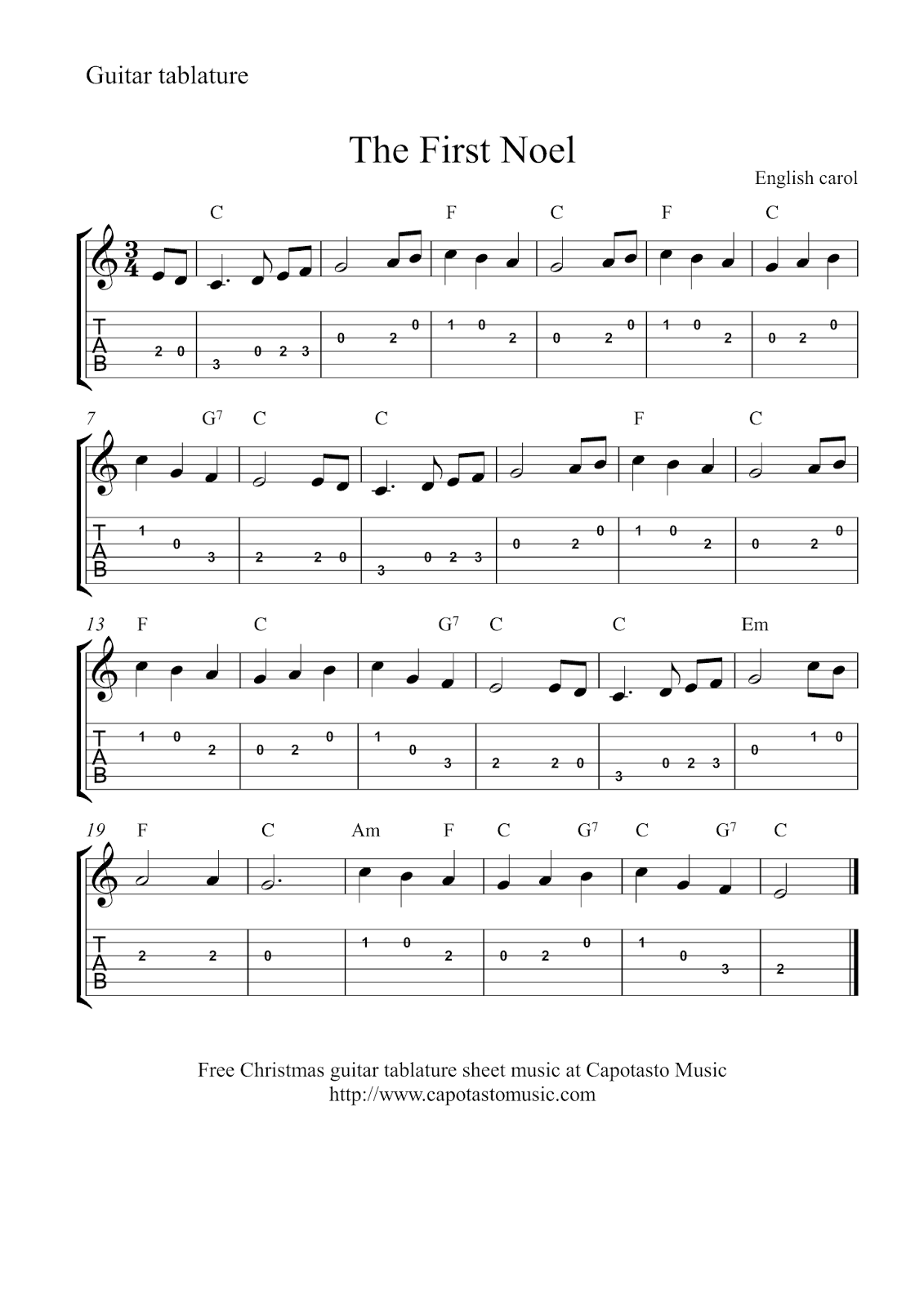 Free Guitar Tab Christmas: The First Noel with regard to Free Printable Guitar Music