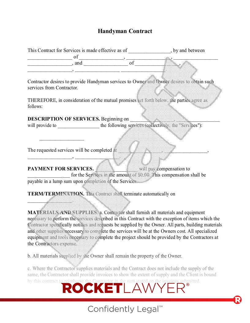 Free Handyman Contract Template &amp;amp; Faqs - Rocket Lawyer within Free Printable Handyman Contracts