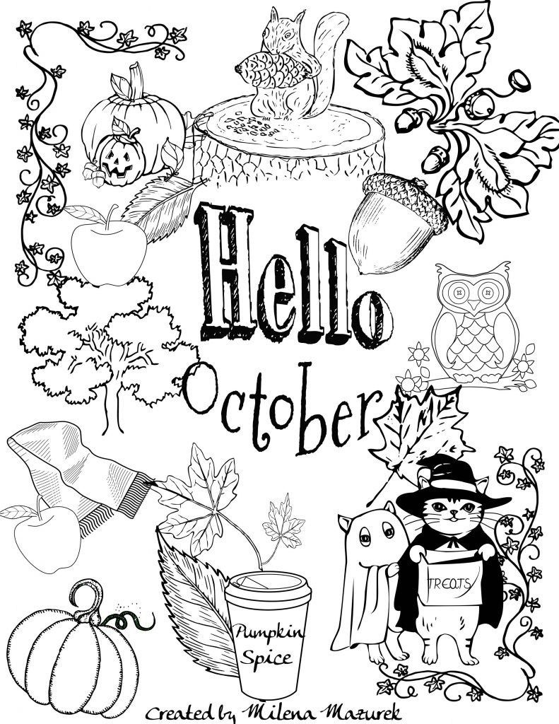 Free Hello October Coloring Page in Free Printable October Coloring Sheets