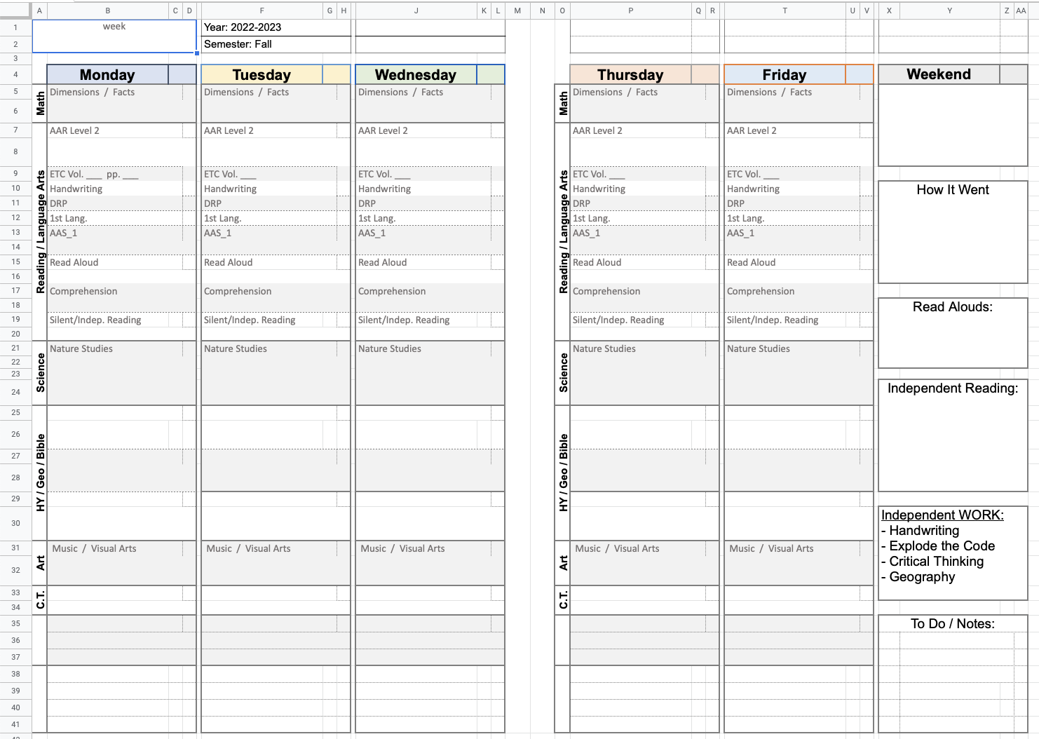 Free Homeschool Lesson Plan Template In Google Sheets. Printable inside Homeschool Lesson Planner Free Printable