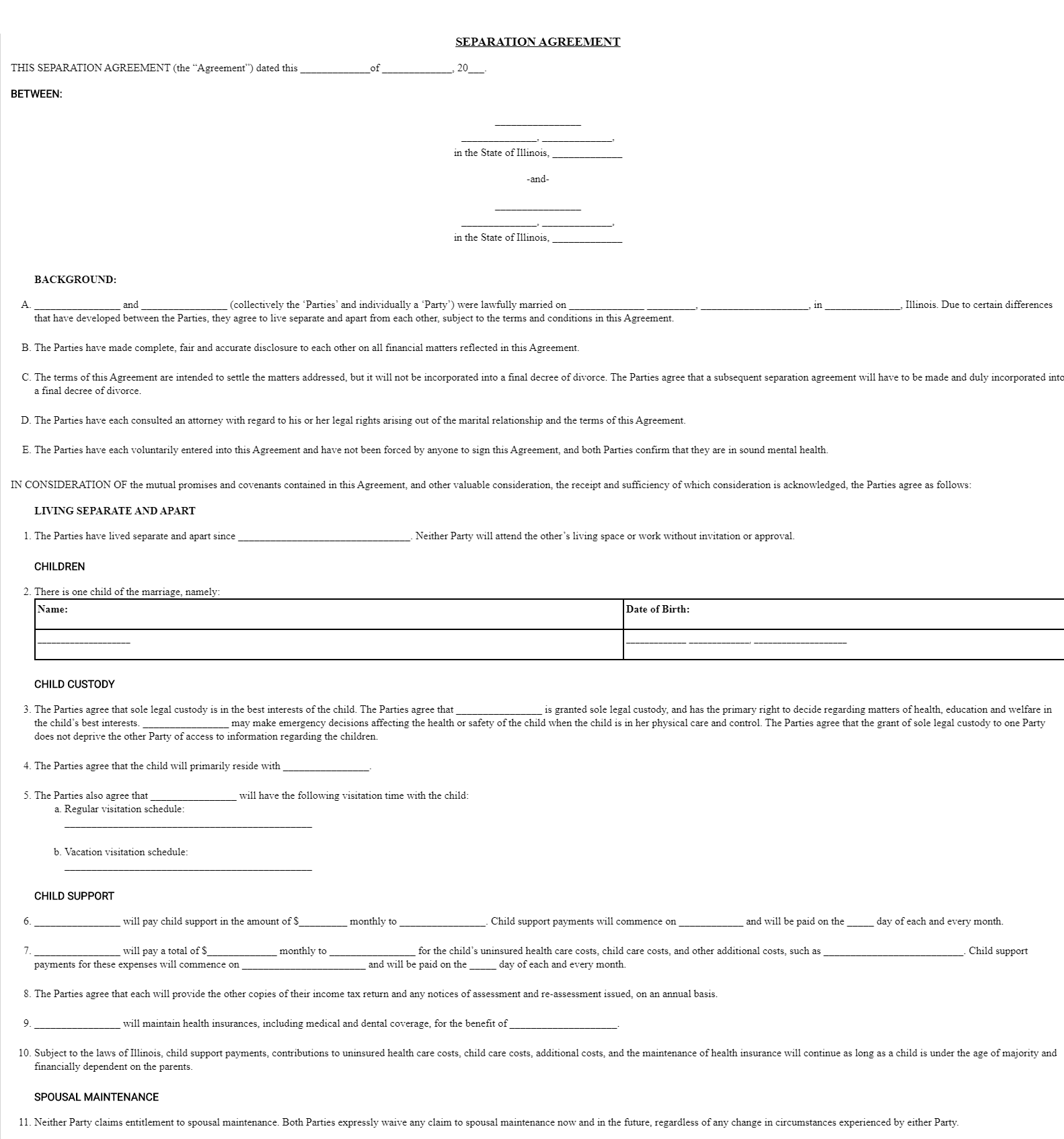 Free Illinois Marital Separation Agreement - Forms.legal inside Free Printable Divorce Papers For Illinois