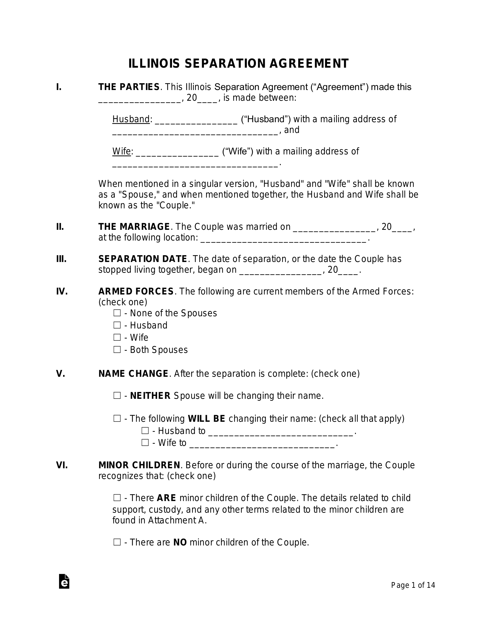 Free Illinois Separation Agreement Template - Pdf | Word – Eforms for Free Printable Divorce Papers For Illinois