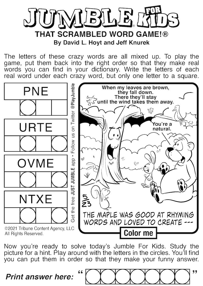 Free Jumble Puzzles For Kids And Adults | Boomer Magazine with Jumble Puzzle Printable Free