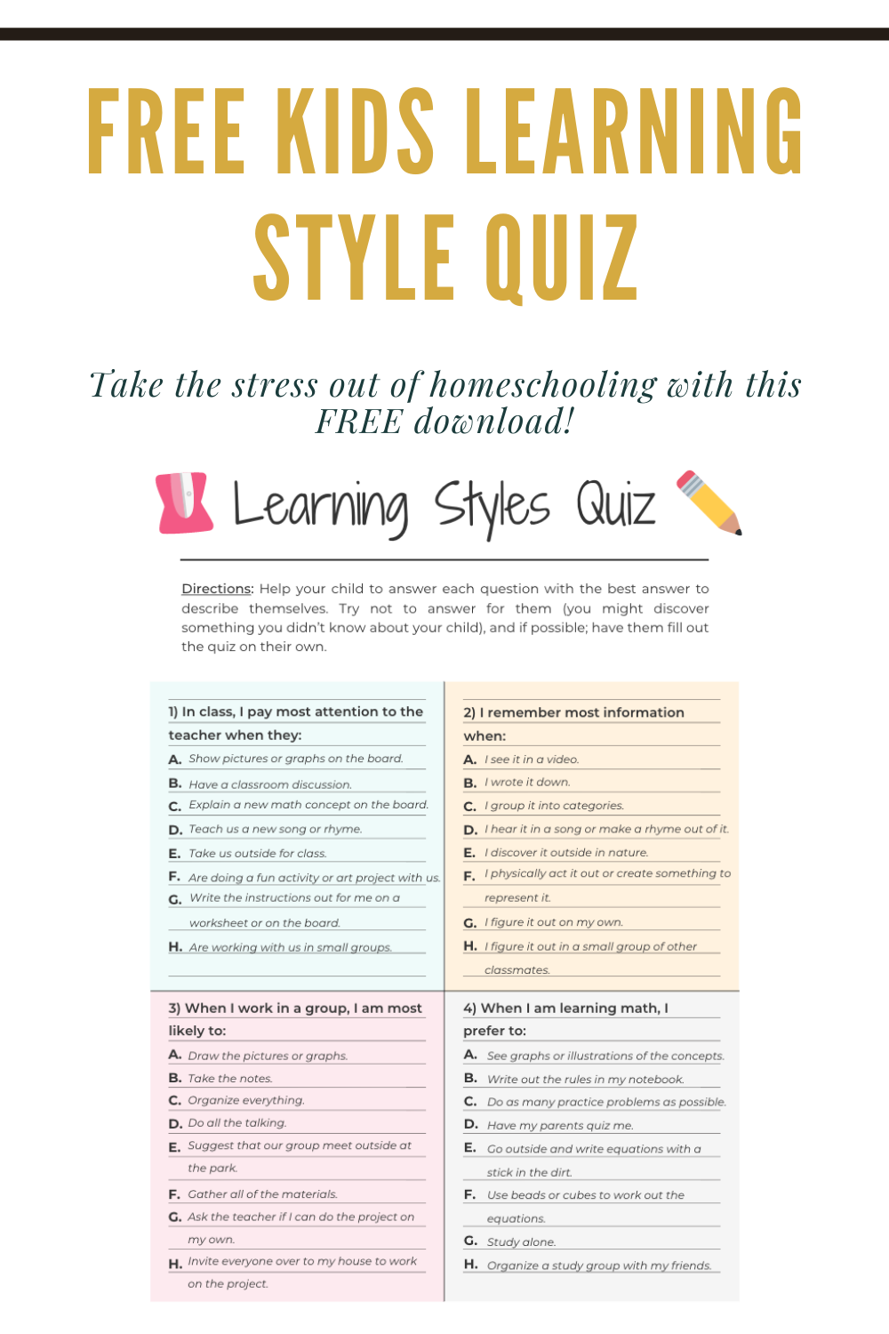 Free Kids Learning Style Quiz | Learning Style Quiz, Learning with regard to Free Printable Learning Styles Questionnaire