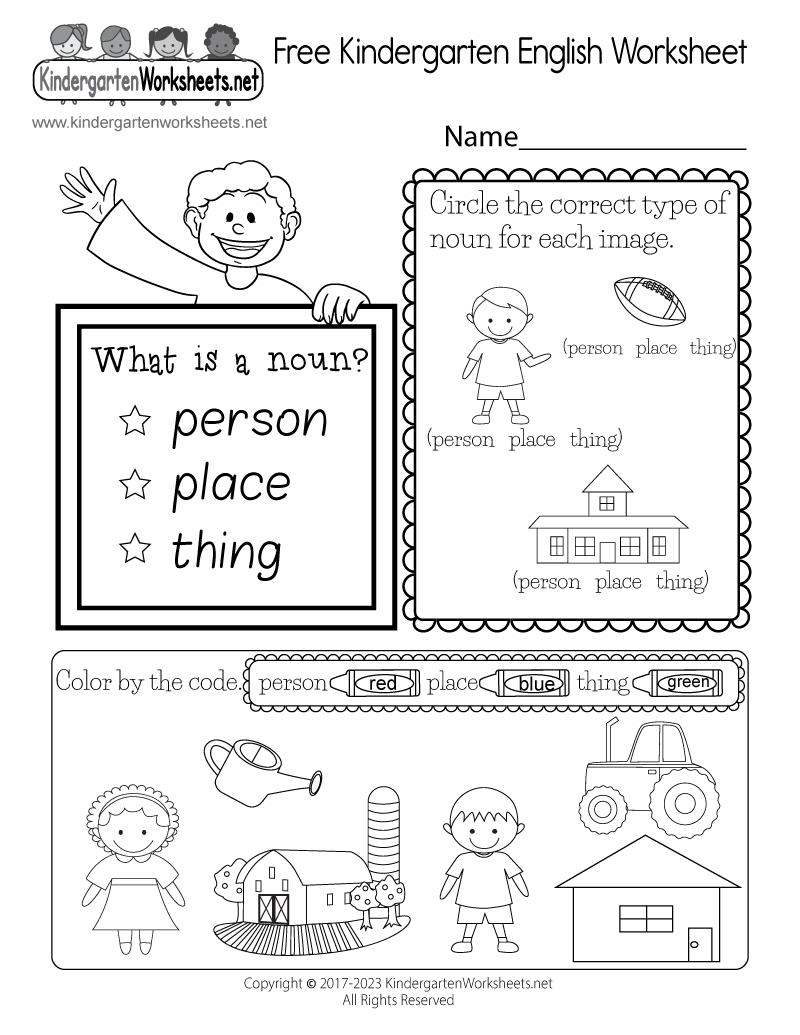 Free Kindergarten English Worksheet throughout Free Printable English Lessons For Beginners