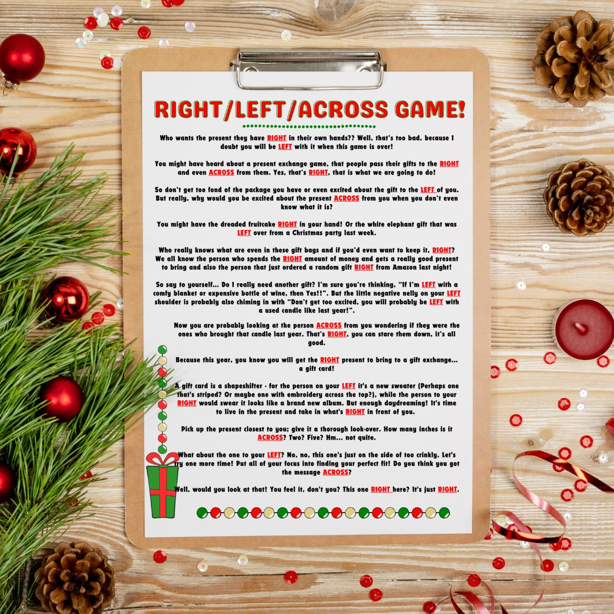 Free Left Right Across Christmas Game Printable (2 Options throughout Christian Christmas Games Free Printable