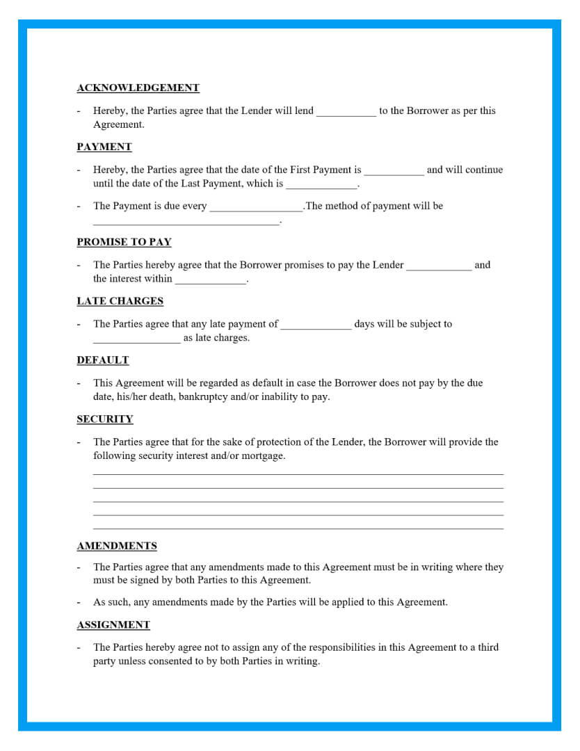 Free Loan Agreement Templates And Sample inside Free Printable Loan Agreement Form