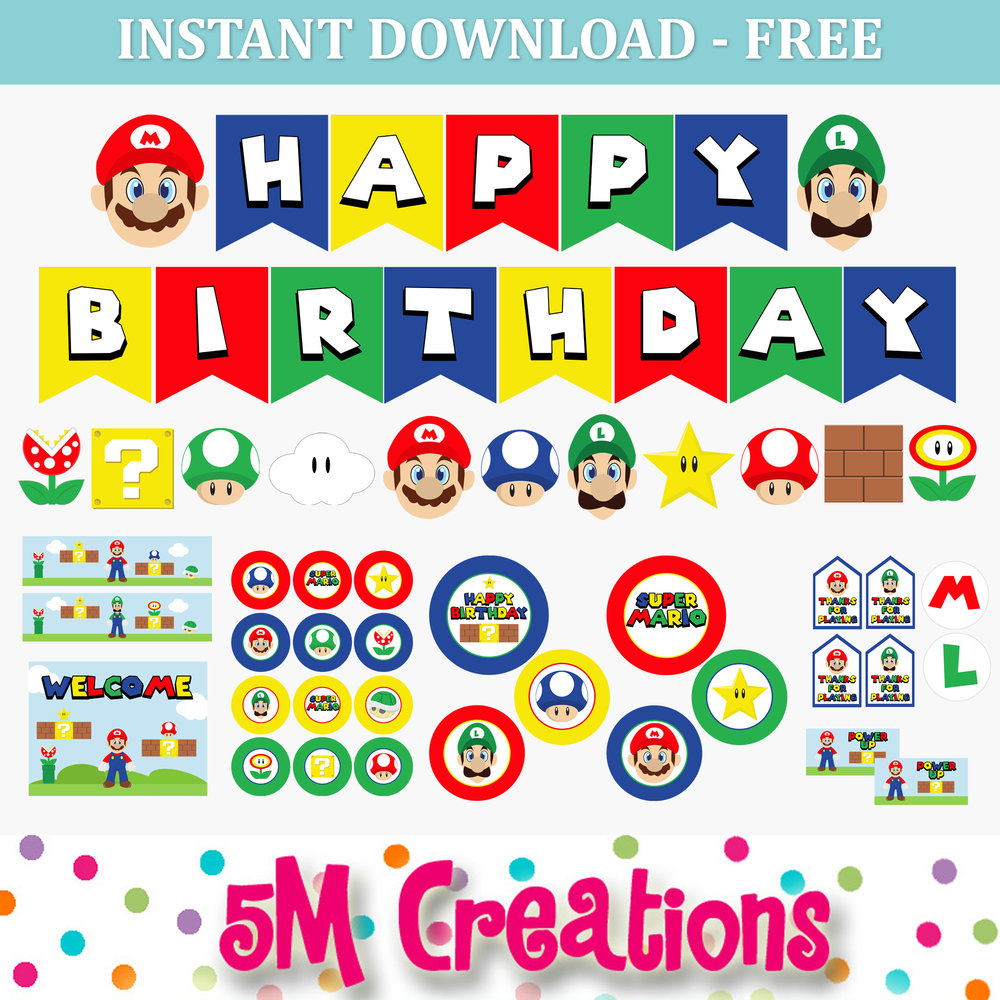 Free Mario Inspired Party Printable Decorations – Instant Download in Free Mario Printables