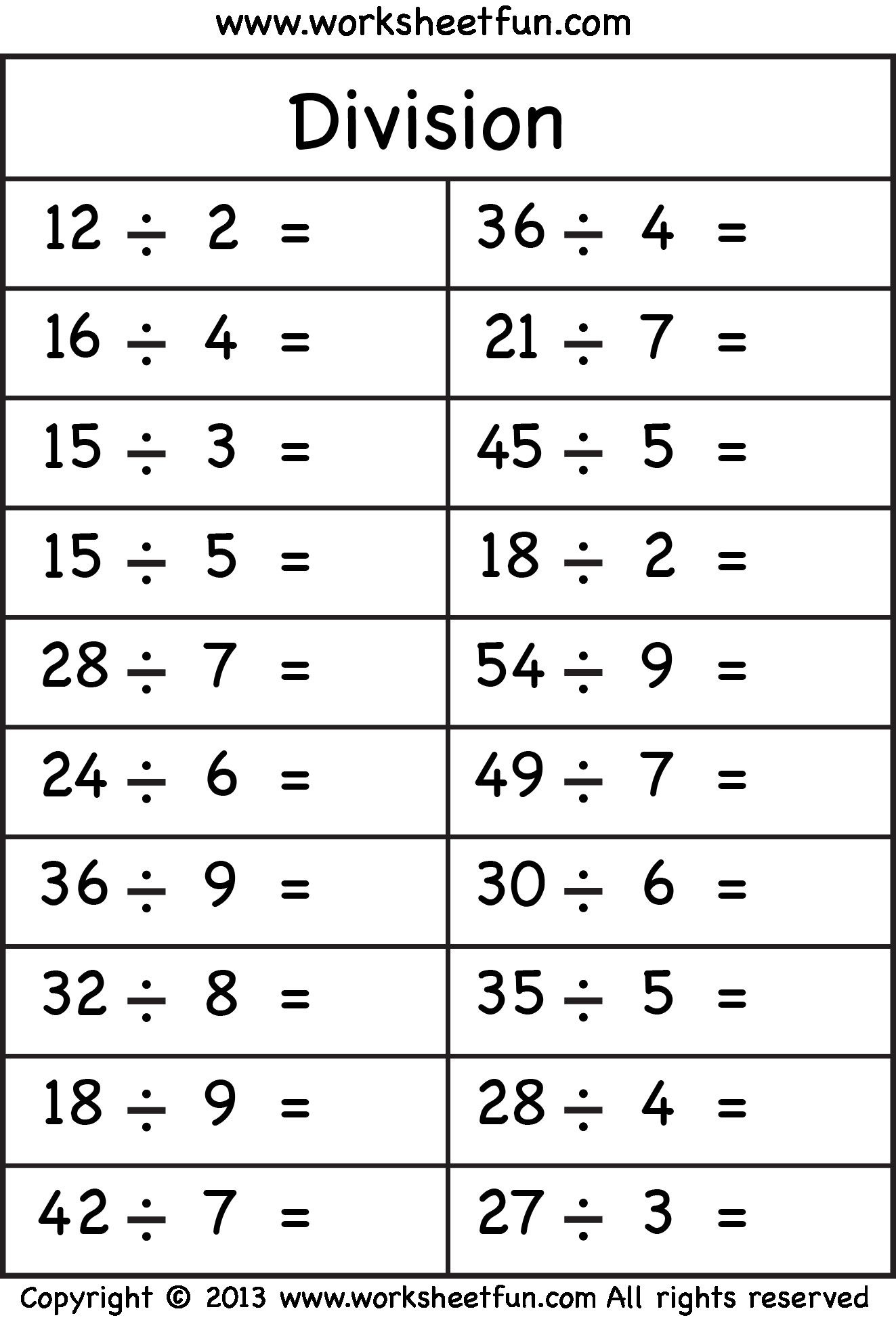 Free Math Worksheets Third Grade 3 Division Division Facts 1 To 10 regarding Free Printable Division Worksheets Grade 3