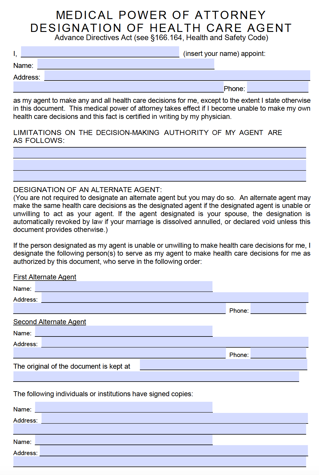 Free Medical Power Of Attorney Form | Texas within Free Blank Printable Medical Power of Attorney Forms