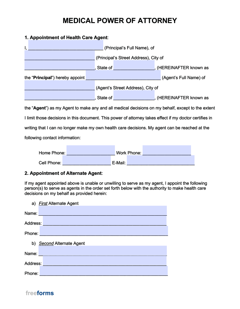 Free Medical Power Of Attorney Forms | Pdf | Word for Free Printable Medical Power Of Attorney Forms