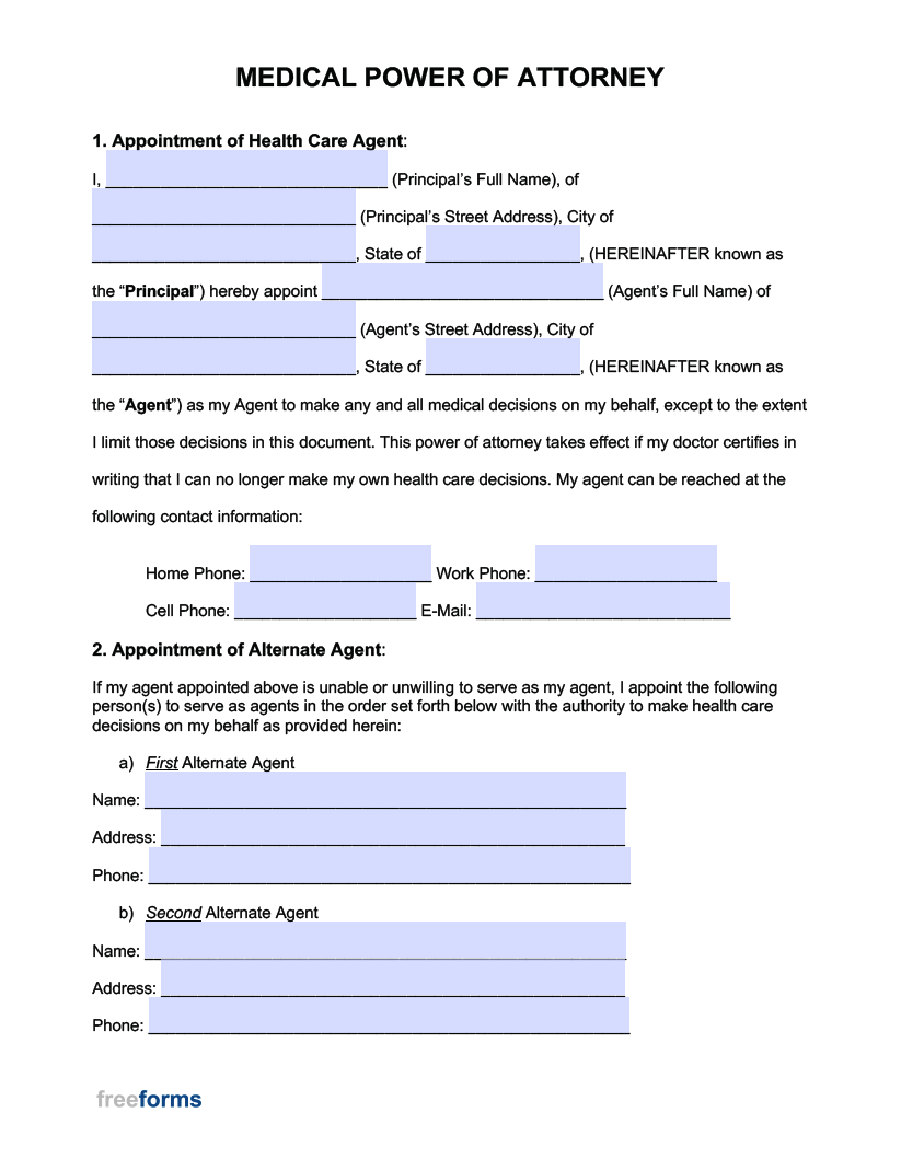 Free Medical Power Of Attorney Forms | Pdf | Word throughout Free Blank Printable Medical Power Of Attorney Forms