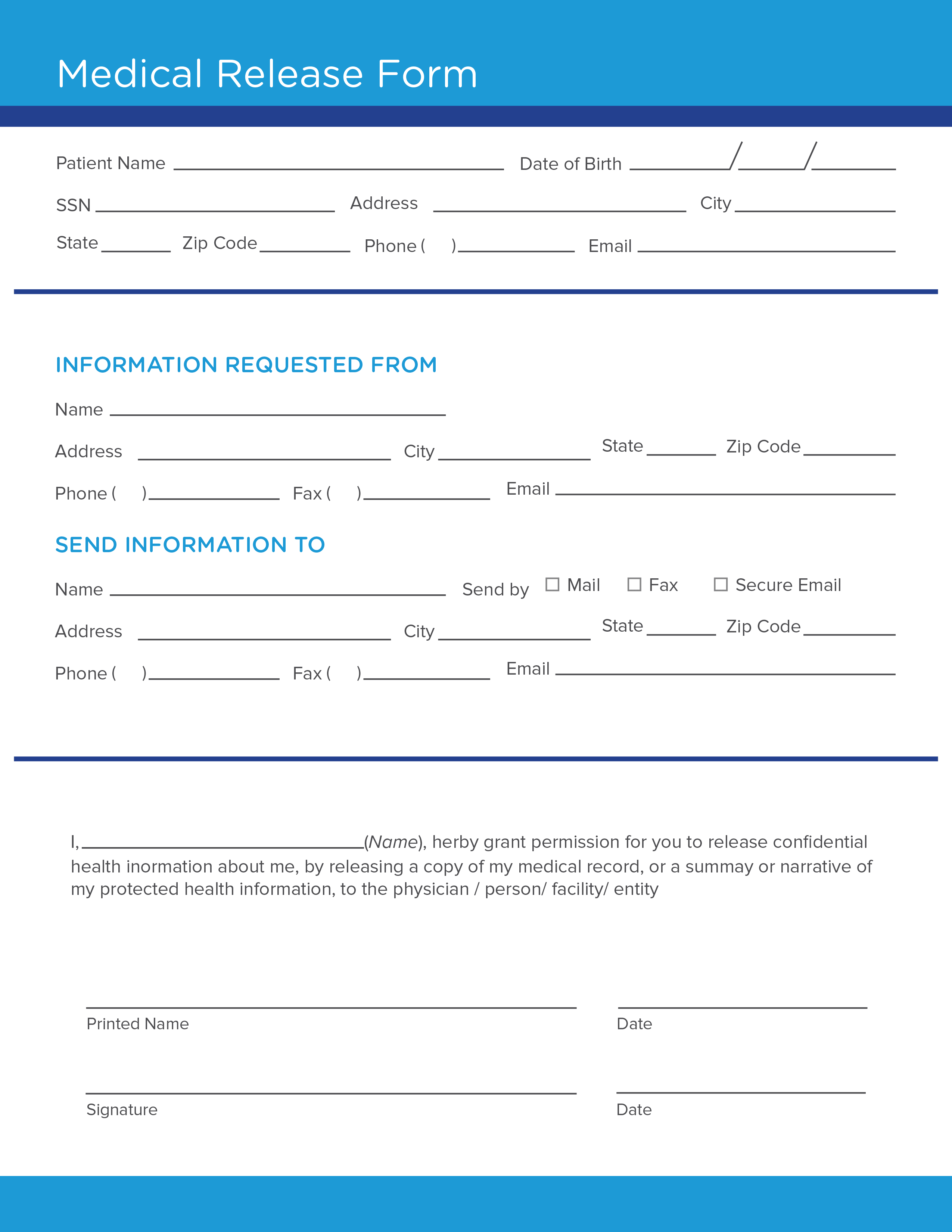 Free Medical Release Form Template - Continuum with Free Printable Medical Forms