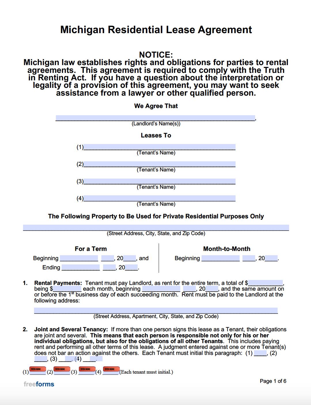 Free Michigan Rental Lease Agreement Templates | Pdf | Word regarding Free Printable Michigan Residential Lease Agreement