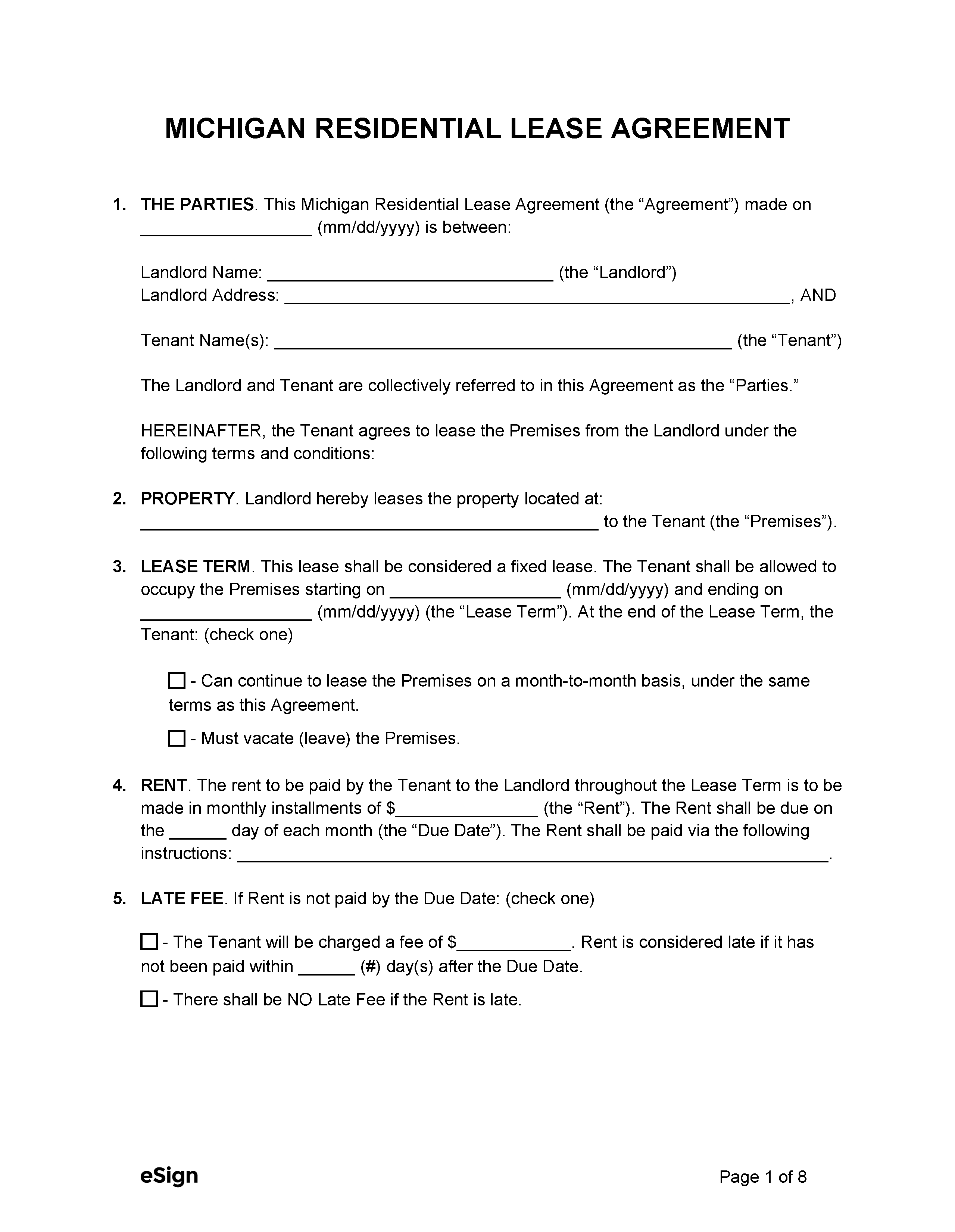 Free Michigan Standard Residential Lease Agreement Template | Pdf pertaining to Free Printable Michigan Residential Lease Agreement