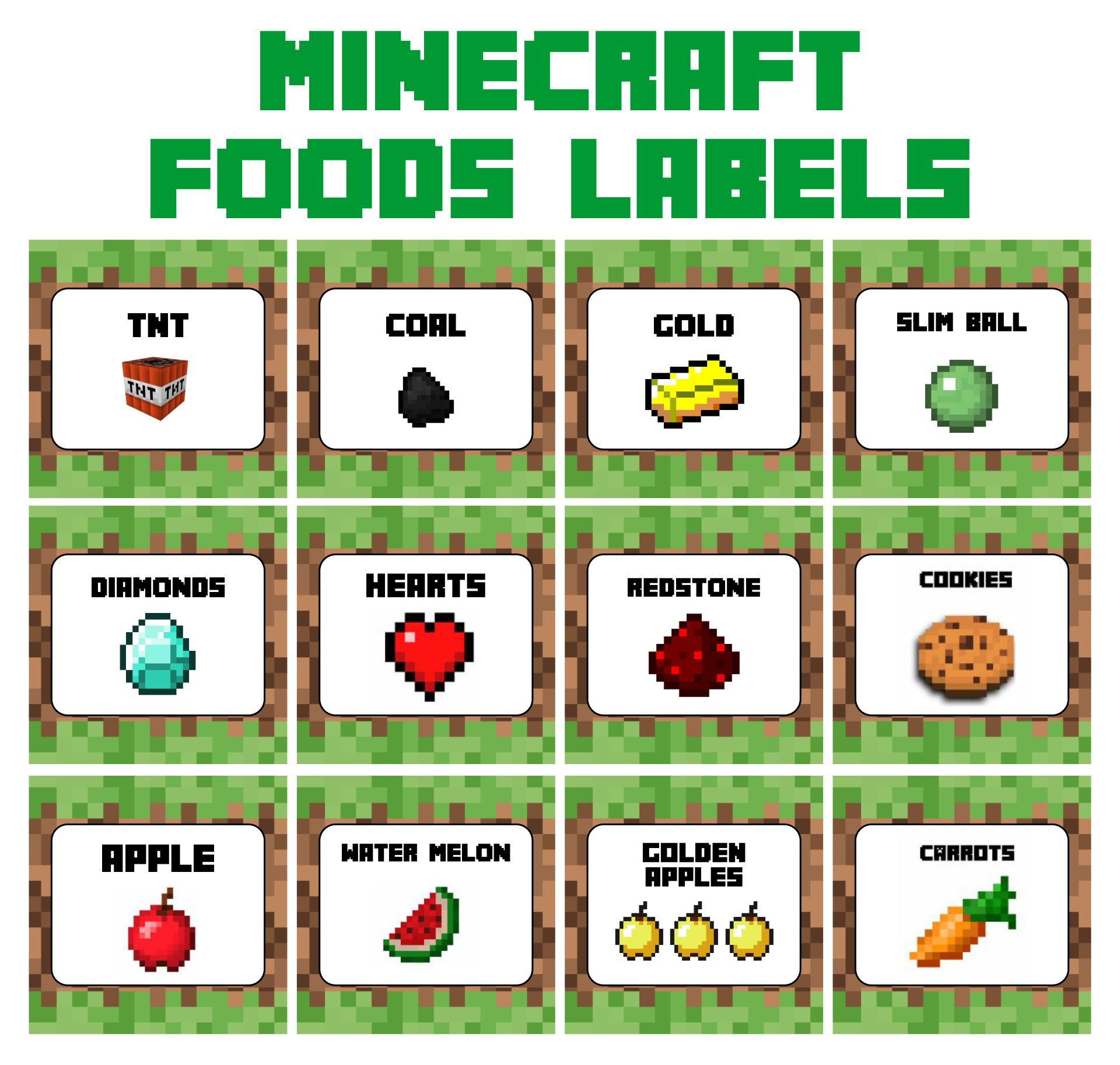 Free Minecraft Printable Food Tents intended for Free Printable Minecraft Food Labels
