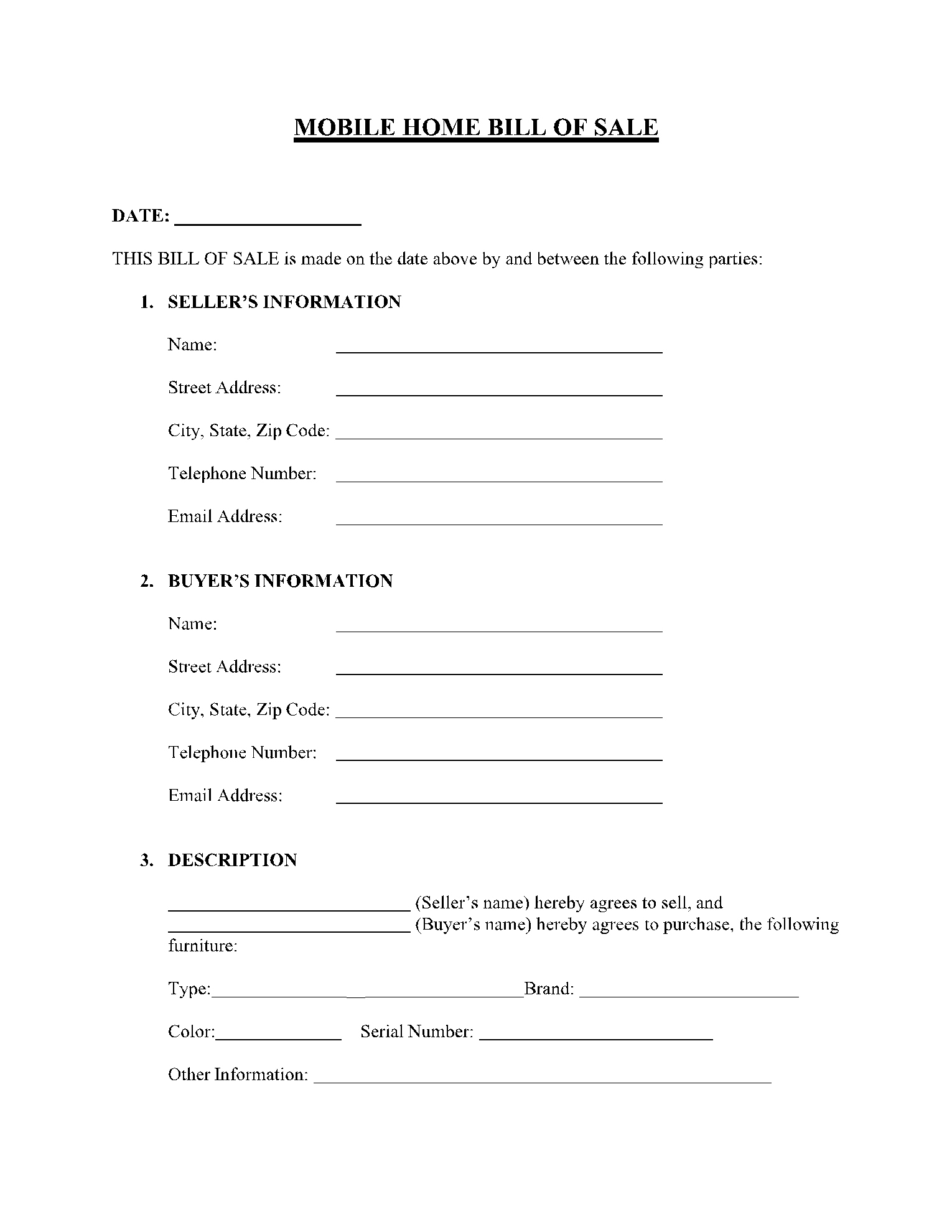 Free Mobile (Manufactured) Home Bill Of Sale Template | Cocosign with Free Printable Bill Of Sale For Mobile Home