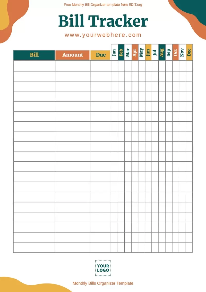Free Monthly Bills Organizer Templates for Free Printable Monthly Bill Payment Worksheet