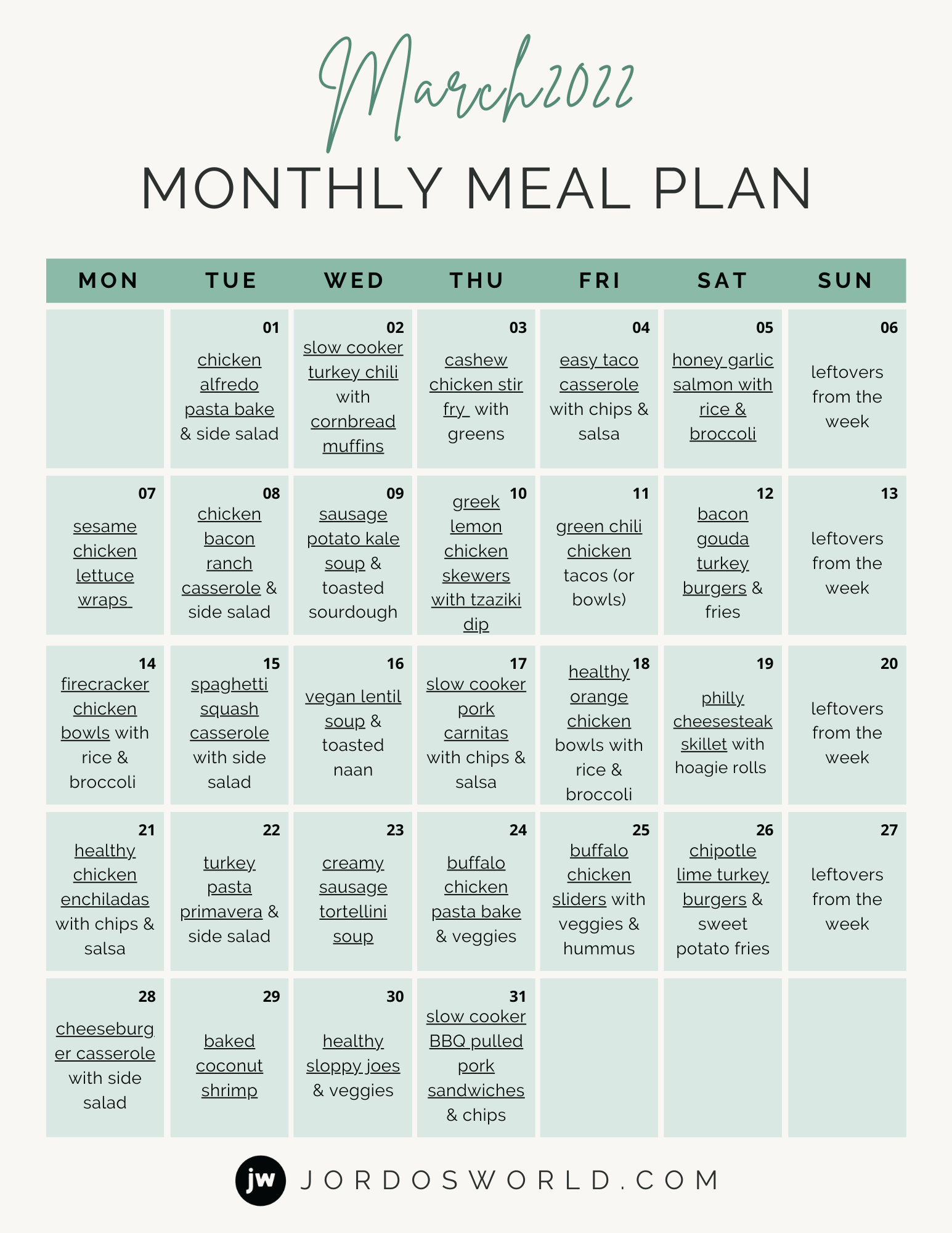 Free Monthly Meal Plan - Jordo&amp;#039;S World with regard to Free Printable Meal Plans For Weight Loss