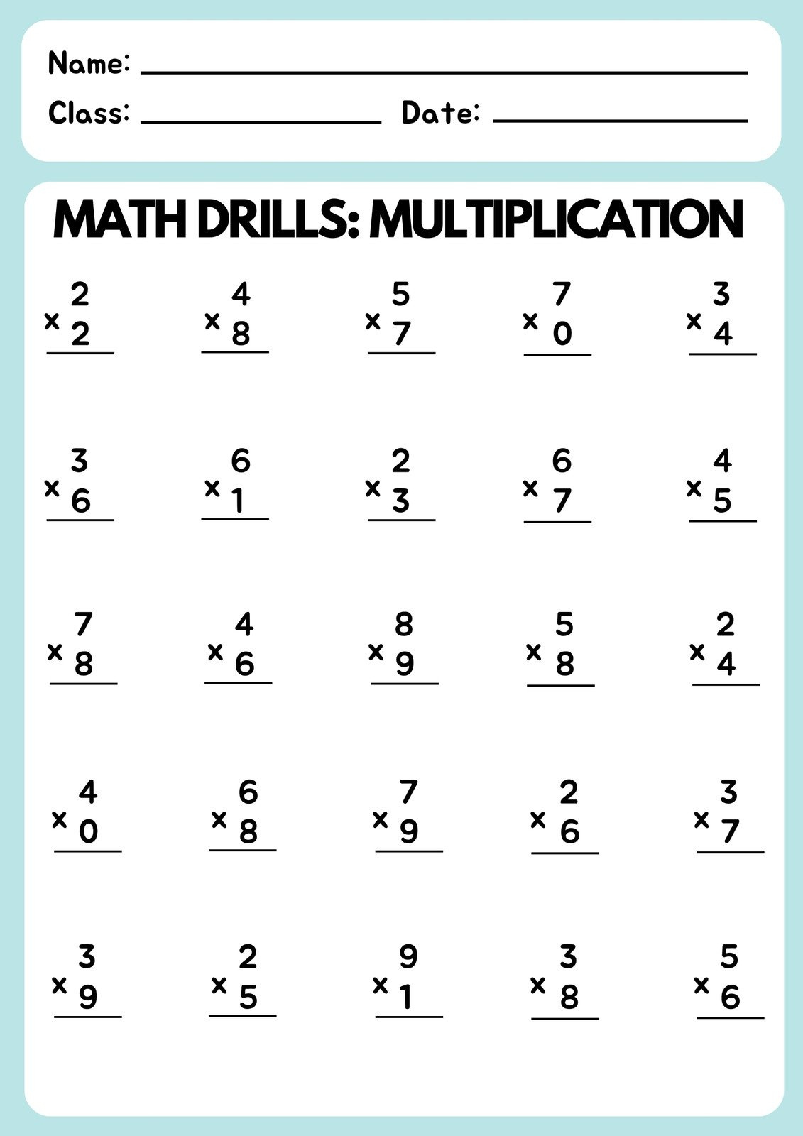 Free Multiplication Worksheet Templates To Use And Print | Canva intended for Free Printable Multiplication Worksheets