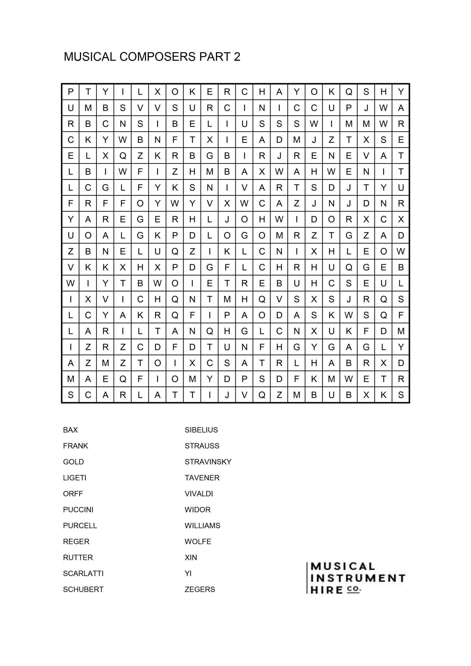 Free Music Word Search Puzzles - Musical Instrument Hire Co inside Free Printable Music Word Searches