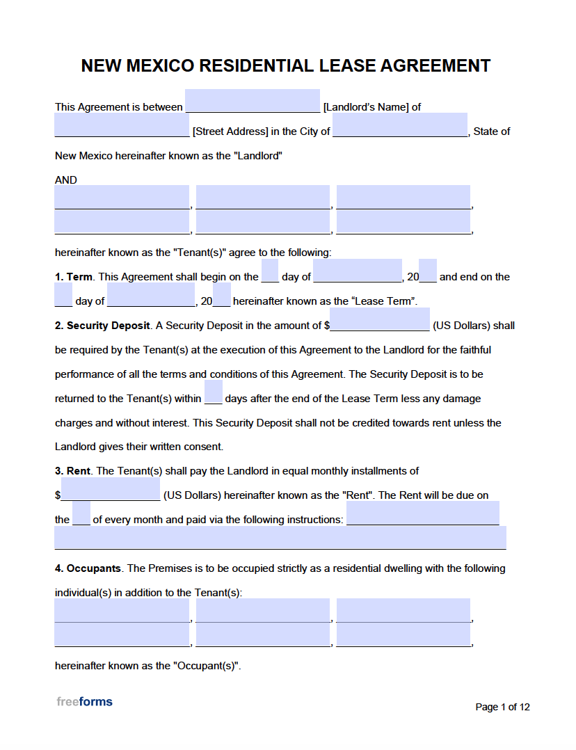 Free New Mexico Rental Lease Agreement Templates | Pdf | Word within Free Printable Lease