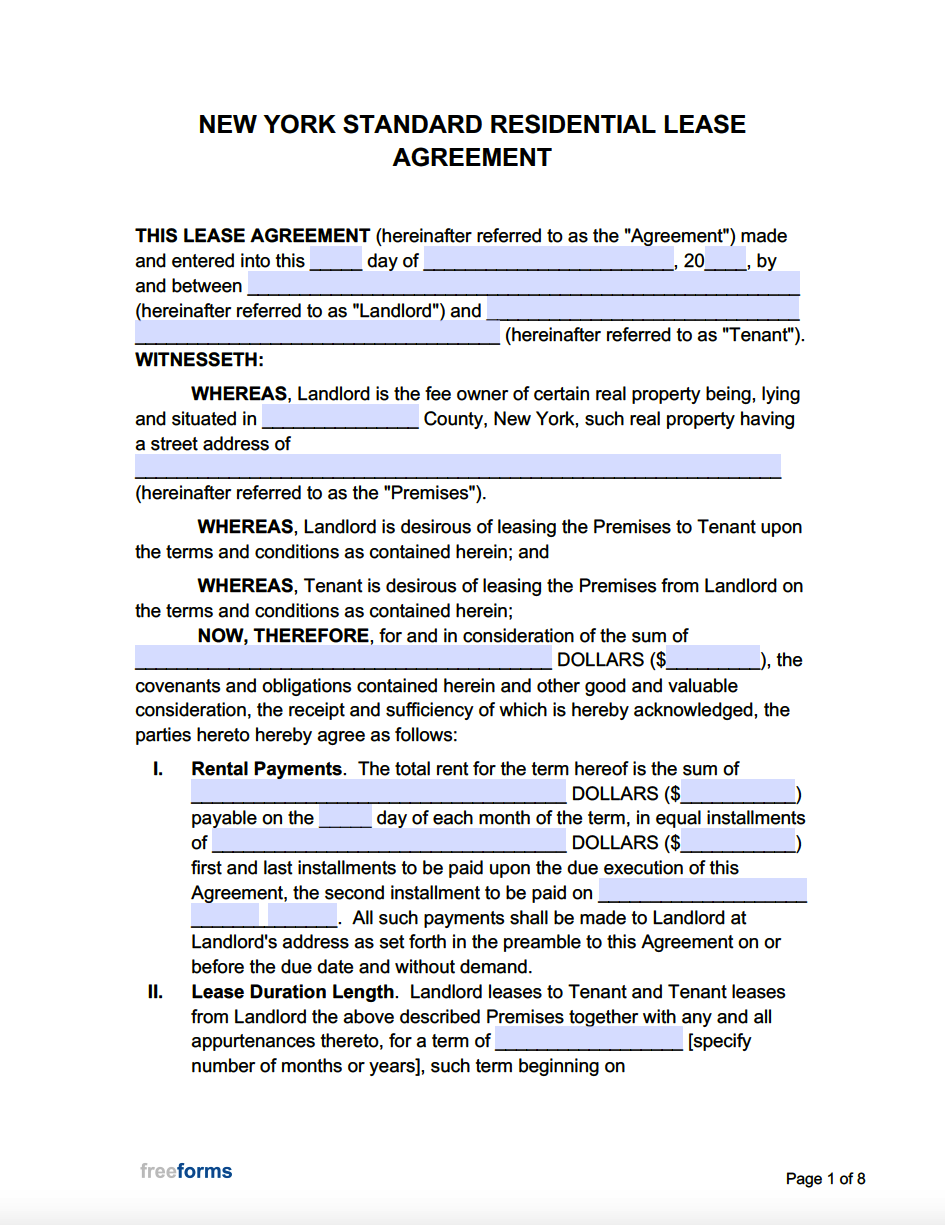 Free New York Standard Residential Lease Agreement Template | Pdf pertaining to Free Printable Lease Agreement NY