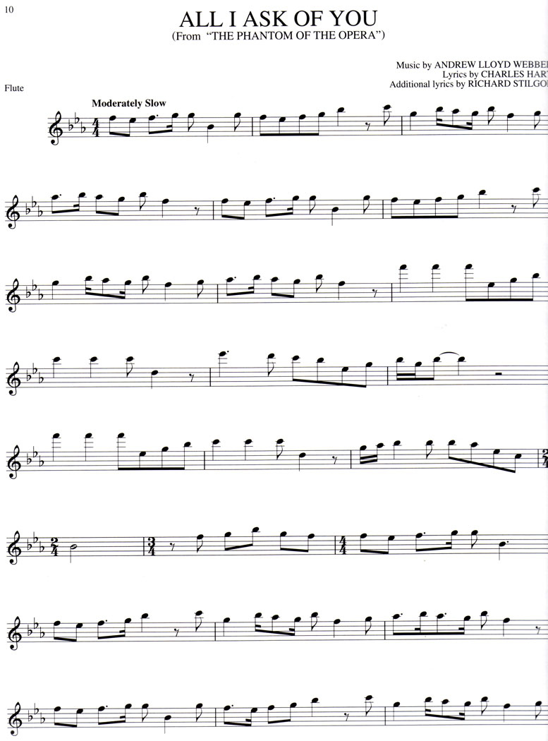 Free Online Flute Sheet Music - Phantom Of The Opera with Free Printable Flute Music