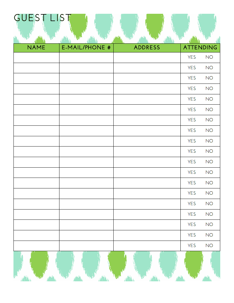 Free Party Guest List Printable | Guest List Template, Wedding with Free Printable Birthday Guest List