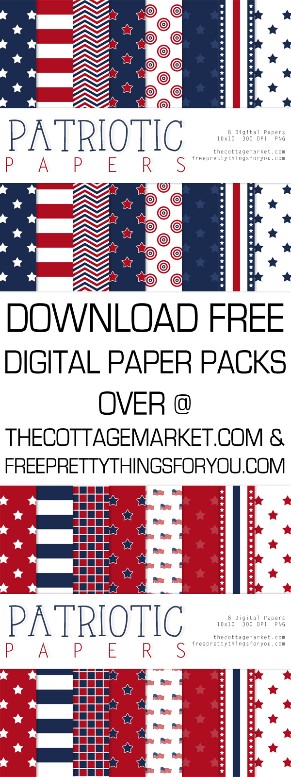 Free Patriotic Digital Paper Pack - The Cottage Market throughout Free Printable Patriotic Scrapbook Paper