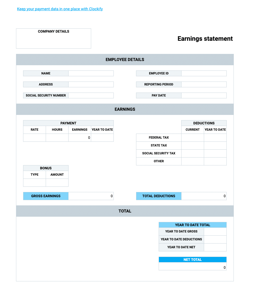 Free Pay Stub Templates — Clockify for Free Printable Check Stubs