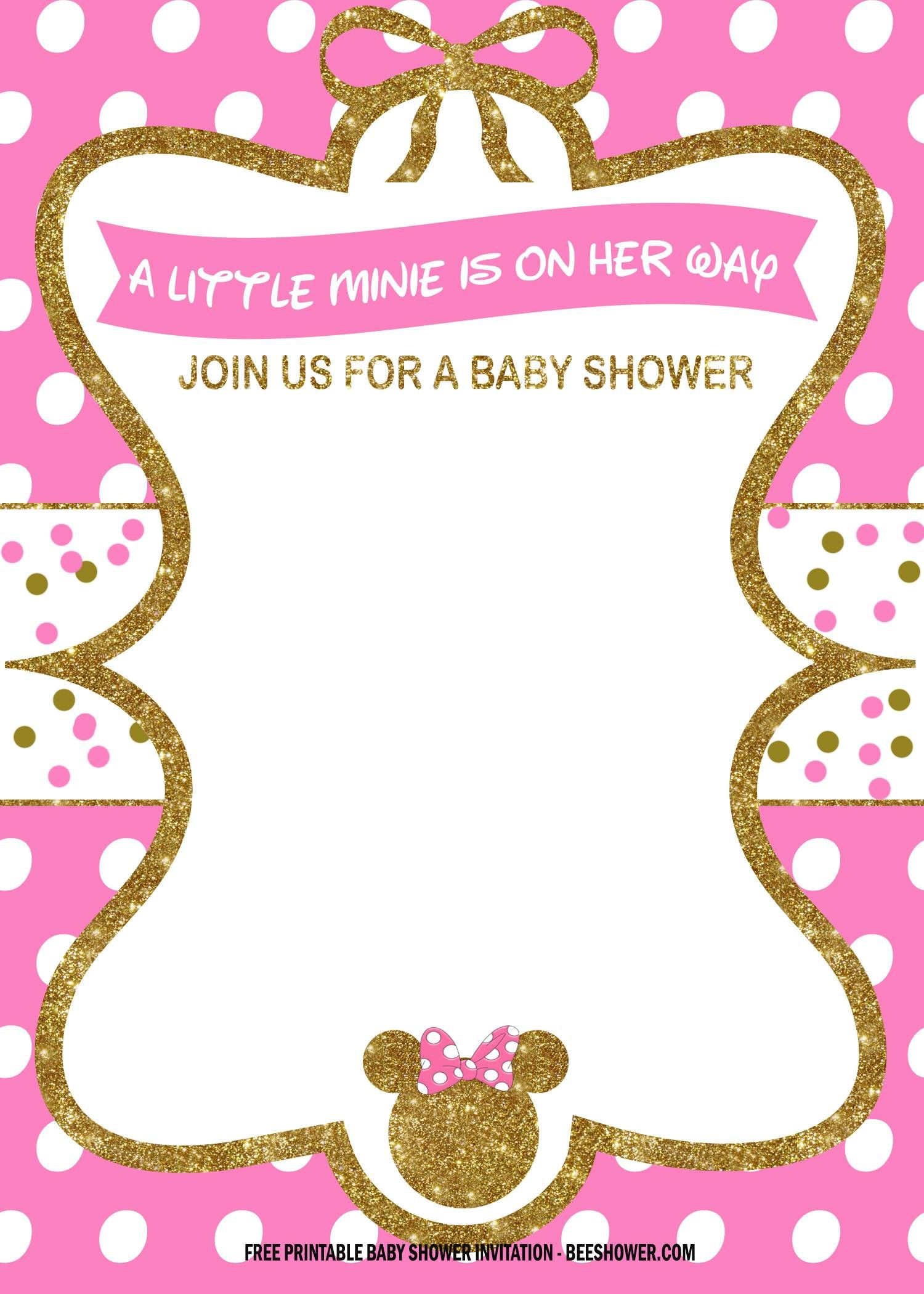 Free Pink And Gold Minnie Baby Shower Invitation Templates with regard to Free Printable Minnie Mouse Baby Shower Invitations