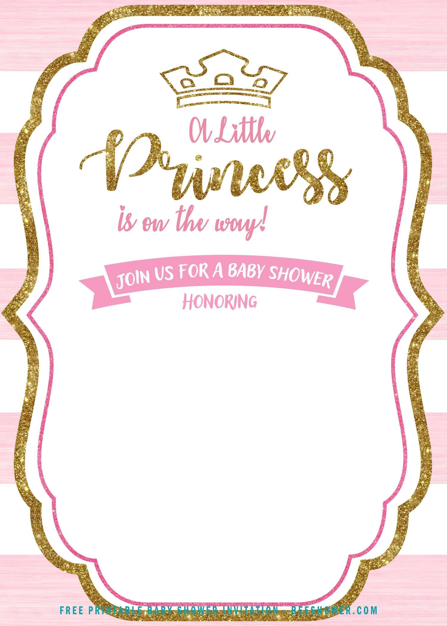 Free Pink And Gold Princess Baby Shower Invitation Templates for Free Printable Princess Baby Shower Invitations