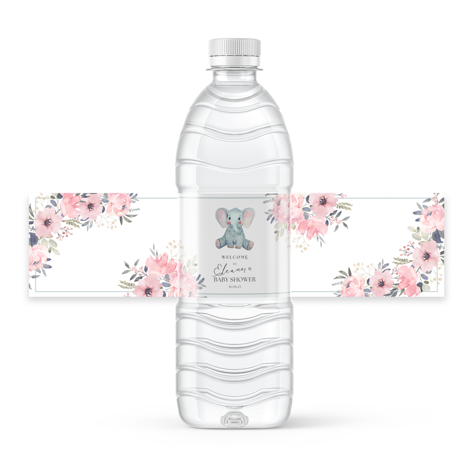 Free Pink Elephant Floral Baby Shower Design For 8X2 Inch Water regarding Free Printable Baby Shower Labels for Bottled Water