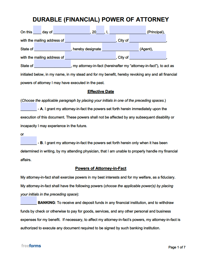 Free Power Of Attorney Forms | Pdf | Word in Free Printable Power of Attorney Forms