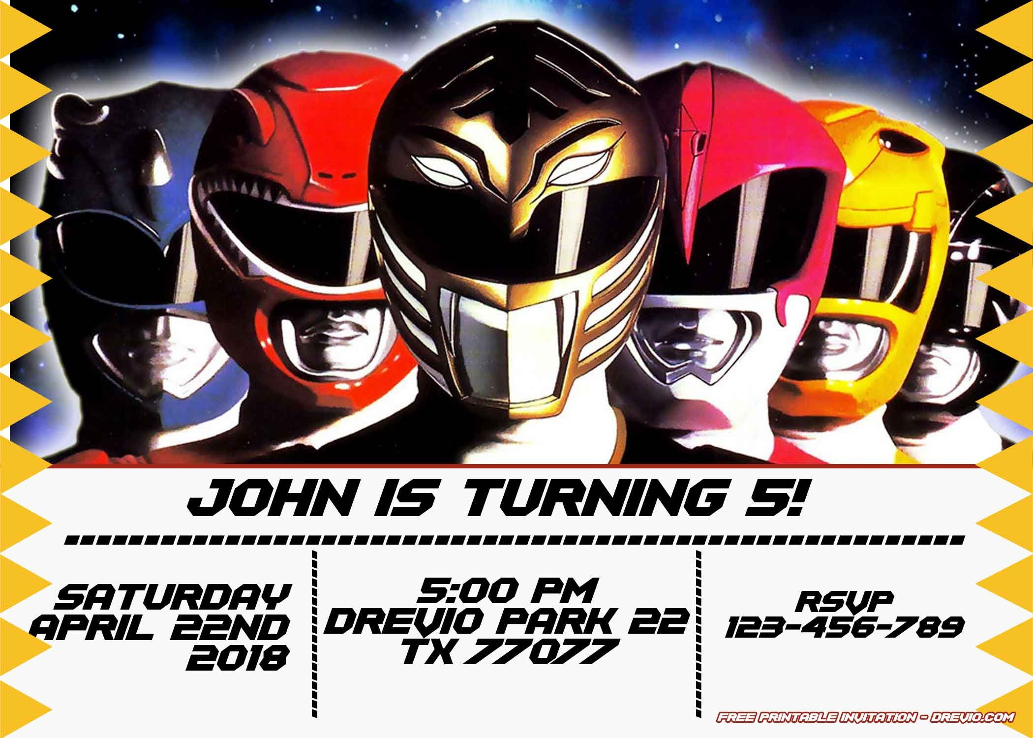 Free Power Rangers Birthday Invitation Templates for Free Printable Power Ranger Birthday Invitations