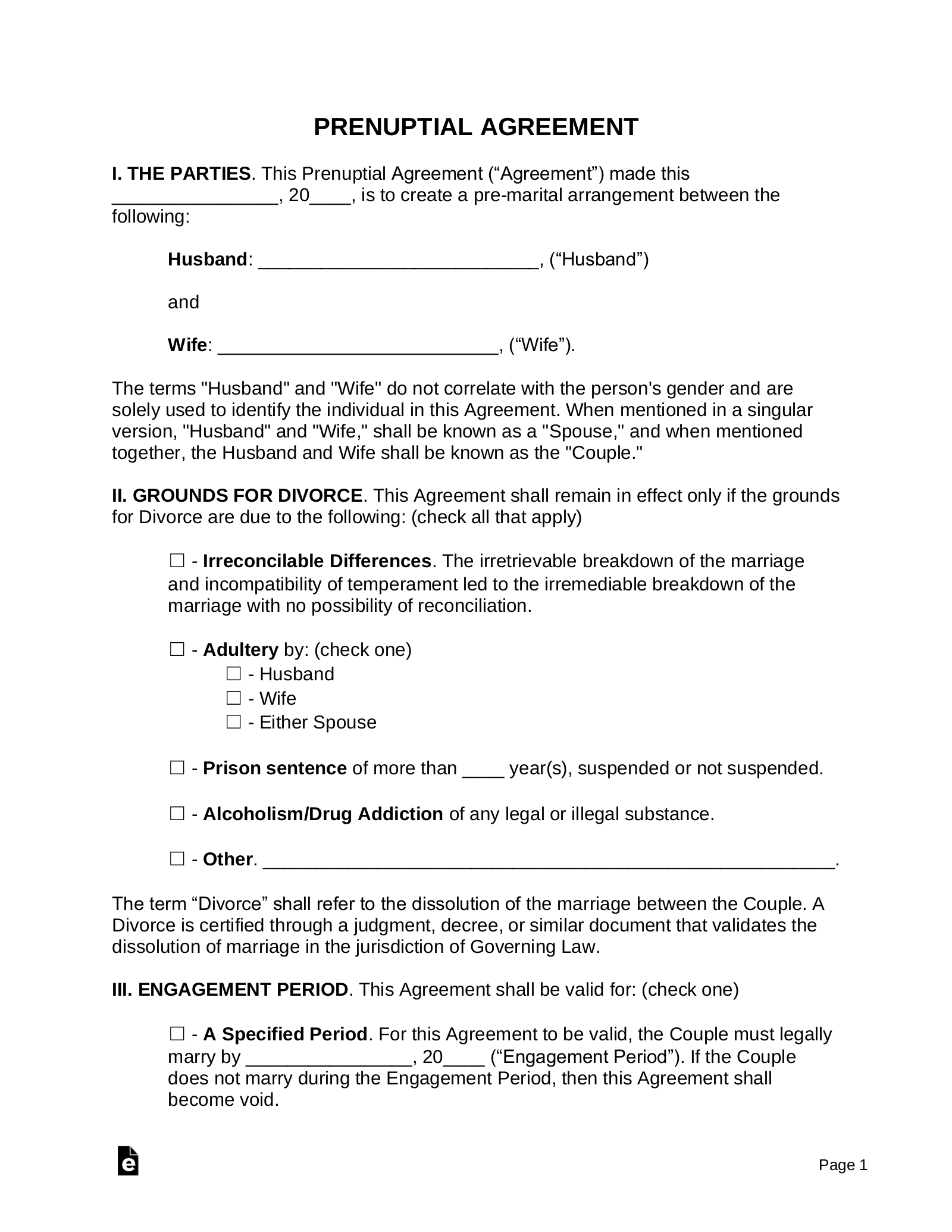 Free Prenuptial (Premarital) Agreement Template - Pdf | Word – Eforms within Free Printable Prenuptial Agreement Form